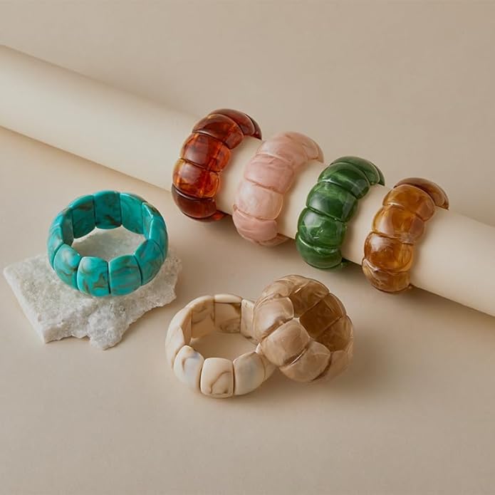 3 PCS Acrylic Resin Bracelet for Women Irregular Geometric Cuff Wide Wristband Bangles Trendy Chunky Resin Stackable Stretch Bracelet Jewelry Set