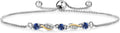 Gem Stone King 3-Stone Adjustable Bracelet for Women | 925 Silver and 10K Yellow Gold | Gemstone Birthstone and Lab Grown Diamond | Round 3MM | Two-Tone Adjustable Tennis Bracelet Up to 9 Inch