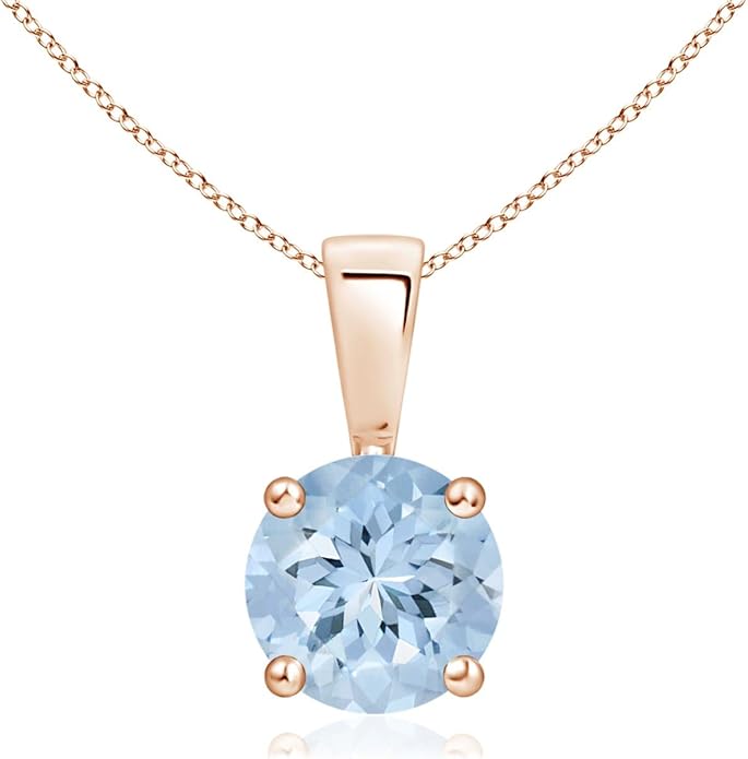 Angara Natural Aquamarine Solitaire Pendant for Women | Round Aquamarine Solitaire Pendant Necklace in 14K Solid Gold/Silver/Platinum With 18" Chain | March Birthday, Gemstone Jewelry Gift