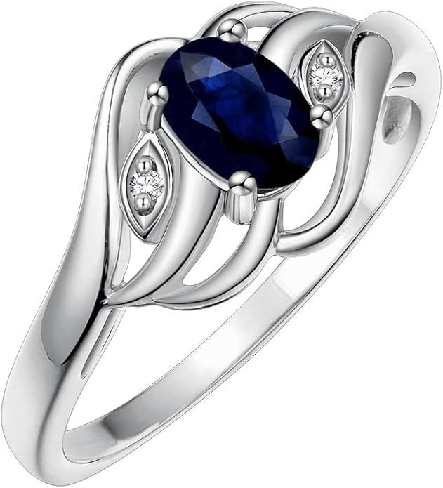 Rylos Ring featuring Classic Style, 6X4MM Birthstone Gemstone, & Diamonds - Elegant Jewelry for Women in Sterling Silver, Sizes 5-10