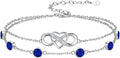 Prismata Infinity Birthstone Charm Link Bracelet 925 Sterling Silver Adjustable 12 Months Birthstone Infinity Bracelet Birthday Jewelry Gifts for Women Mom Her,with 7"+2" chain