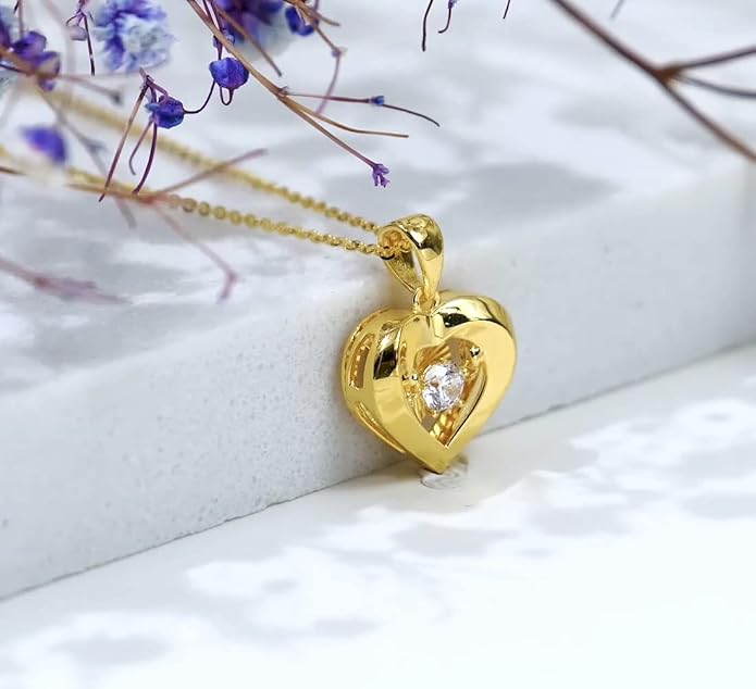 Real 18k Gold Heart Necklace for Women, Fine Cubic Zirconia Love Jewelry Gifts for Her (18kt Gold Chain 16+2 inch)