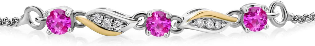 Gem Stone King 3-Stone Adjustable Bracelet for Women | 925 Silver and 10K Yellow Gold | Gemstone Birthstone and Lab Grown Diamond | Round 3MM | Two-Tone Adjustable Tennis Bracelet Up to 9 Inch