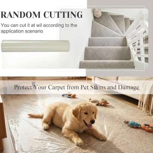 Amylove 30 Inch X 500 ft Carpet Plastic Protection Film, Transparent - Image 5
