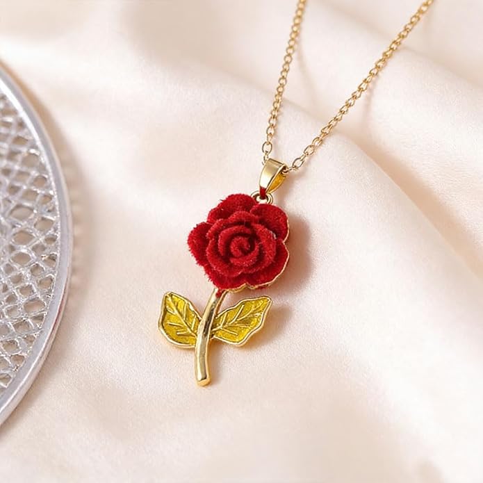 ONLYJUMP Rose Alloy Necklace for Women Heart Pendant Copper Zircon Light Luxury Fashion Jewelry Dainty Romantic Statement Necklace for Daily Wear Ideal Valentine's Day Anniversary Birthday Gift