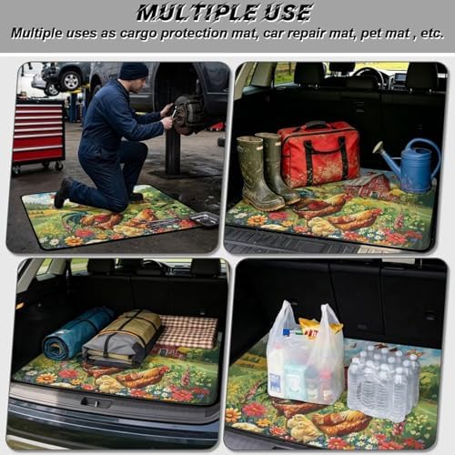 Red Barn Rooster Heavy Duty Cargo Mat Racing Trunk Mat Universal Waterproof - Image 3