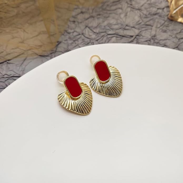 Black/White/Red/Green/Blue/Brown Heart Earrings for Women, Gold Plated Vintage Gold Earrings with Hypoallergenic Posts,Lightweight Black and Gold Dangle Statement Jewelry, Gift for Women—Girlfriend Wife Mom for Wedding, Party, Valentines Day Gifts for Her