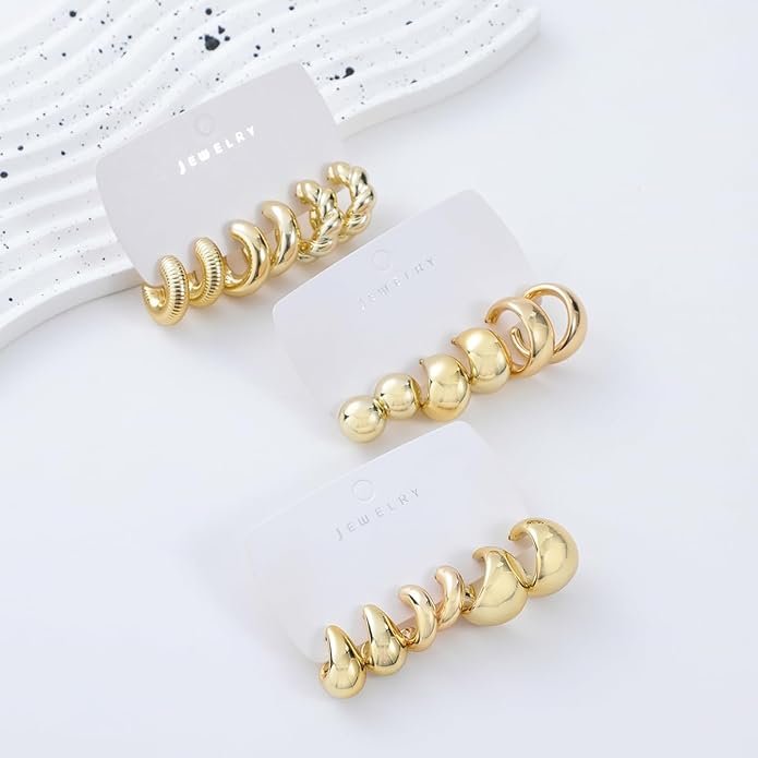 9 Pairs Chunky Gold Earrings Set for Women Trendy Lightweight Gold Plated Hoop Earrings Hypoallergenic Jewelry