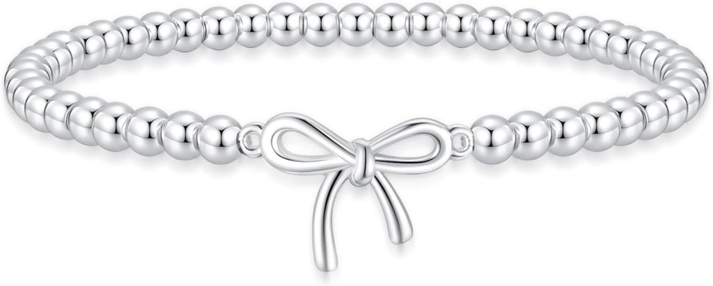 Valentines Day Gifts for Women Her - Beaded Stretch Handmade Ball Bracelets Cute Charm Bracelet Dainty Stackable Cross Heart Bow Wave CZ Jewelry Gifts Trendy Stuff