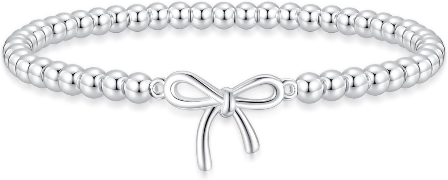 Valentines Day Gifts for Women Her - Beaded Stretch Handmade Ball Bracelets Cute Charm Bracelet Dainty Stackable Cross Heart Bow Wave CZ Jewelry Gifts Trendy Stuff
