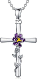 Flower Necklace Sunflower/Violet/Daffodil Necklace Sterling Silver Flower Cross Pendant Jewelry Gifts for Women