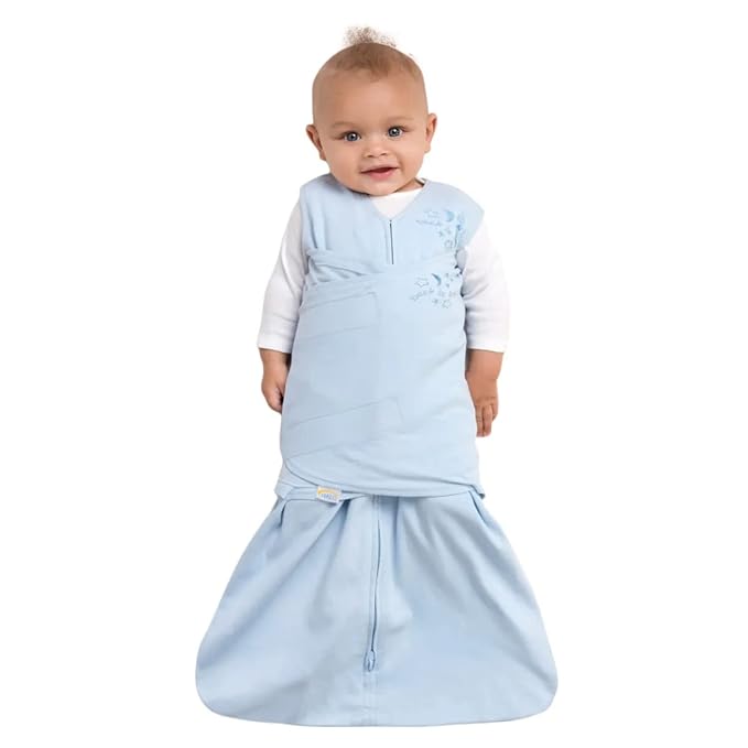 HALO 100% Cotton Sleepsack Swaddle, 3-Way Adjustable Wearable Blanket, TOG 1.5, Baby Blue, Small, 3-6 Months