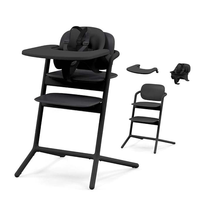 Cybex LEMO High Chair 3-in-1 Set with Baby Set + Snack Tray - Modern Design, One-Hand Depth & Height Adjustment & Anti-Tip Wheels - from 6 Months, Convertible to Adult Chair, Stunning Black