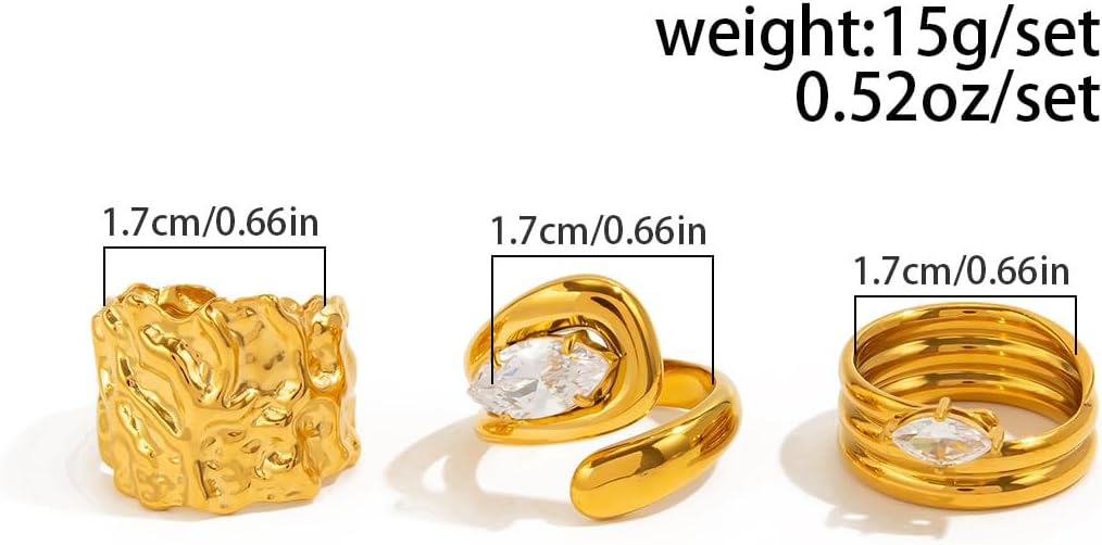 Chunky Gold Rings for Women Rhinestone Stackable Knuckle Ring Set Open Adjustable Statement Ring Set Dainty Crown Cross Midi Rings Fashion Jewelry Gift for Women