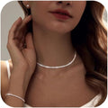 Tennis Necklace Bracelet for Women, Dainty Sterling Sliver Choker Necklace Crystal Link Bracelet Stud Earrings for Women Wedding Jewelry for Bride Jewelry Set Accessories