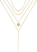 Turandoss Dainty Layered Choker Necklace, Handmade Y Pendant Necklace Multilayer Bar Disc Necklace Adjustable Layering Choker Necklaces for Women