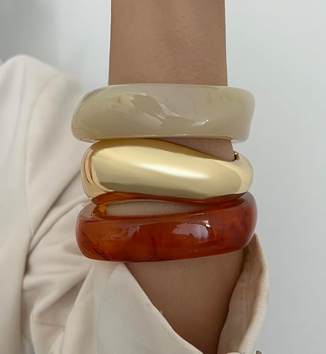 Chunky Gold Bangle Bracelets for Women, Dainty 14k Gold Plated Big Stackable Bangles Set, Trendy Statement Cuff Bracelet Stack Fashion Jewelry Christmas Gifts