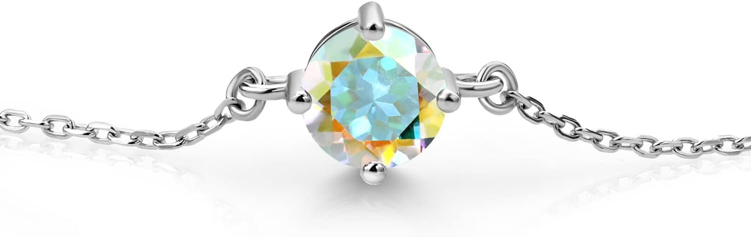 Gem Stone King Gemstone Birthstone Solitaire Bracelet For Women | 925 Sterling Silver | Round 6MM | Gift for Her Women Wife Mom Lady Daughter | Adjustable Bolo Bracelet | Easy-On Easy-Off