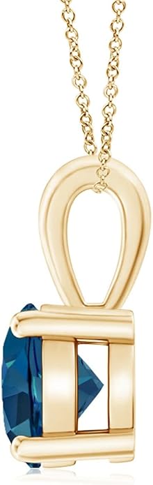 Angara Natural Blue Topaz Solitaire Pendant for Women | Classic Prong-Set Round Blue Topaz Pendant in 14K Solid Gold/Silver/Platinum With 18" Chain | December Birthday, Gemstone Jewelry Gift
