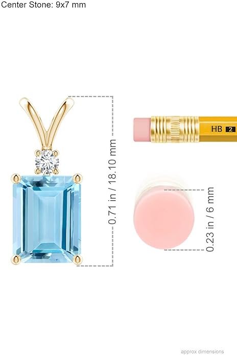 Angara Natural Aquamarine Solitaire Pendant for Women | Emerald-Cut Aquamarine Pendant with Diamond in 14K Solid Gold/Silver/Platinum With 18" Chain | March Birthday, Gemstone Jewelry Gift