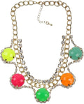 Colorful Round Pendant Necklace for Women Gold Color Chain Glass Crystal Rhinestone Bead Statement Ladies Metal Alloy Jewelry