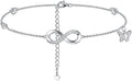 Moissanite Infinity Anklet for Women, Real Authentic 925 Sterling Silver Hypoallergenic, Beautiful Summer Jewelry, Dainty Ankle Bracelet, 8.6-10.6inch (21-26cm) Adjustable