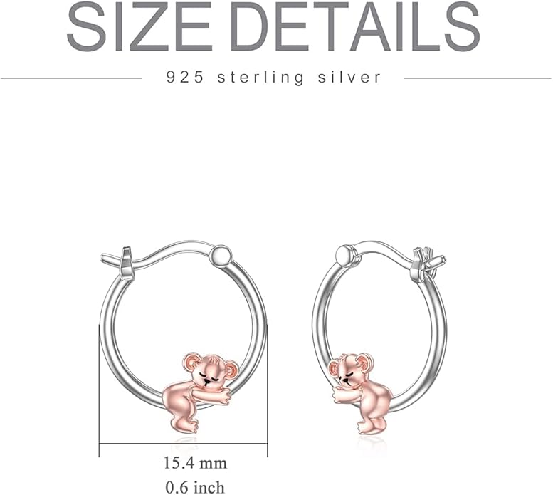 Hypoallergenic Earrings Rabbit Tiger Teddy Koala Puppy Panther Peacock Earrings Sterling Silver Animal Hug Hoop Earrings Jewelry Mothers Day Graduation Birthday Gifts for Women