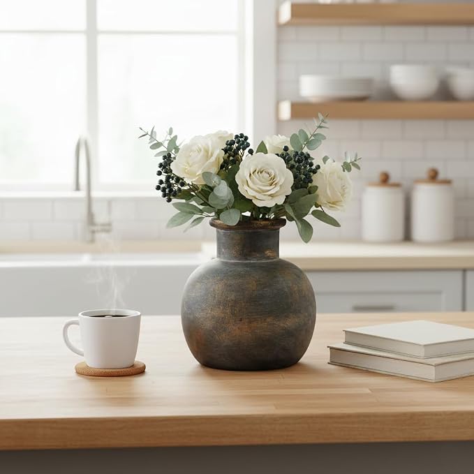 SIDUCAL Ceramic Rustic Farmhouse Vase | 6 Inch Pottery Decorative Flower | Boho - Image 8