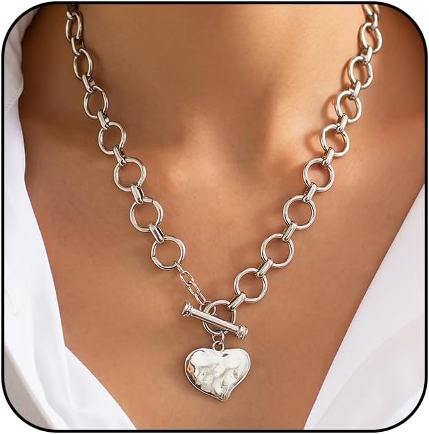 Atiptu Gold Chunky Cross Necklace for Women Statement Cross Pendant Necklace Layered Hammered Bold Cross Necklace Vintage Toggle Clasp Necklace Jewelry