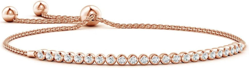 Angara Diamond Tennis Bolo Bracelet in 14K Solid Gold | Natural Diamond Adjustable Chain Bracelet for Women | April Birthstone Jewelry Gift For Women