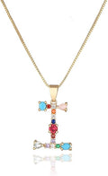 Eben-Ezer 18K Gold Box Chain Choker Initial Necklace Multi-Color Zircon Letter Pendant Script Name Custom Necklace for Women Gift Alphabet 26 A-Z