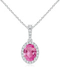 Angara Natural Pink Sapphire Pendant for Women | Vintage Style Oval Pink Sapphire Halo Pendant in 14K Solid Gold/Platinum With 18" Chain | Birthday, Anniversary, Gemstone Jewelry Gift