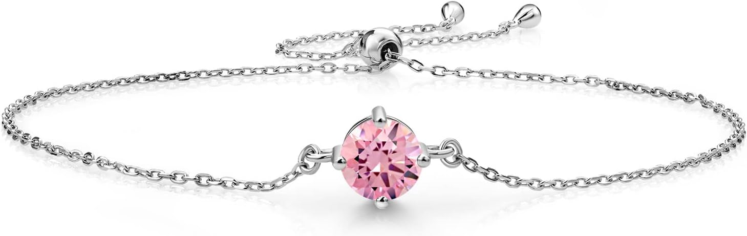 Gem Stone King Gemstone Birthstone Solitaire Bracelet For Women | 925 Sterling Silver | Round 6MM | Gift for Her Women Wife Mom Lady Daughter | Adjustable Bolo Bracelet | Easy-On Easy-Off