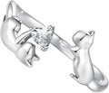 WOSTU Animal Open Adjustable Ring Playful Cat Dachshund Snake Koi Fish Hummingbird Bat Heart Feather Stacking Ring for Women, Sterling Silver Plated Pet Memorial Jewelry Gift for Cat Lovers