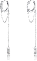 Reffeer 925 Sterling Silver CZ Chain Hoop Earrings Dangle for Women Teens Dangle Earrings Chain Drop Earrings Huggie