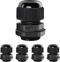 5 Pack NPT 1" Cable Glands Waterproof Adjustable 18-25mm Cable Connectors Black by LeMotech
