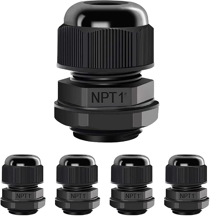 5 Pack NPT 1" Cable Glands Waterproof Adjustable 18-25mm Cable Connectors Black by LeMotech