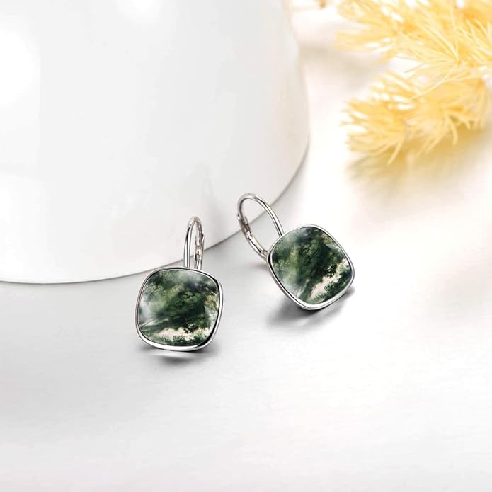 AOBOCO Sterling Silver Leverback Earrings Embellished with Crystals from Austria, Hypoallergenic Cushion Cut Square Crystal Earrings, Fine Anniversary Birthday Jewelry Gifts for Women