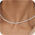 Tennis Necklace for Women, 14K Gold/Silver Plated Rhinestone Choker Necklace for Women, Dainty Cubic Zirconia Cut Faux Diamond Chain