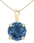 Angara Natural Blue Topaz Solitaire Pendant for Women | Classic Prong-Set Round Blue Topaz Pendant in 14K Solid Gold/Silver/Platinum With 18" Chain | December Birthday, Gemstone Jewelry Gift