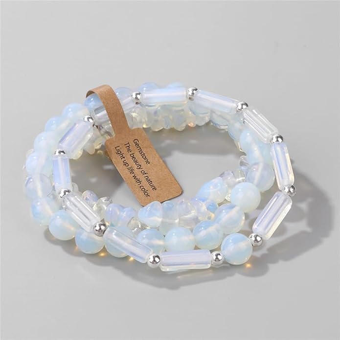 3Pcs Natural Stone Bracelets for Women 8mm Crystal Beaded Bracelets Handmade Stretch Bracelet Healing Crystal Jewelry for Women