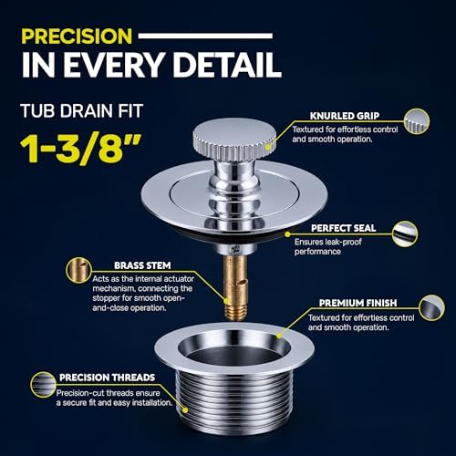 SUPPLYGIANT Lift and Turn Tub Drain Stopper, 1-3/8 Bathtub Drain Assembly - Image 2