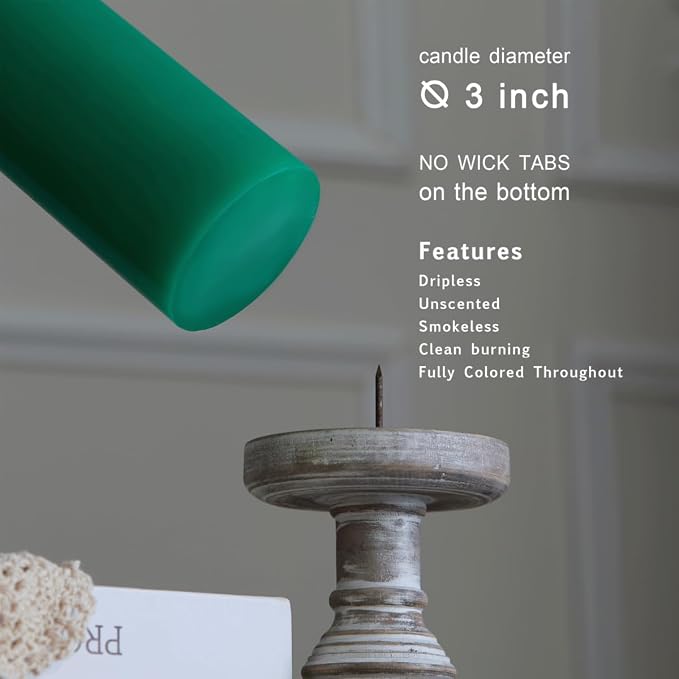 MOZEAL 3" x 8" Hand-Poured Unscented Large Candle, Smokeless Rustic Pillar - Image 3