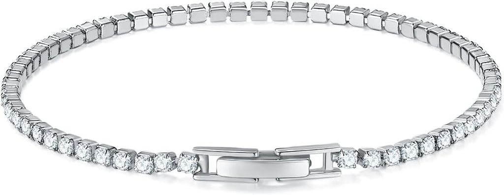 MINDDHA 14K Gold/White Gold Plated Cubic Zirconia Tennis Bracelet | Silver, Gold Bracelets for Women | Elegant CZ Tennis Bracelet for Women, Thin, Dainty, & Classic, Size 6-8 Inch