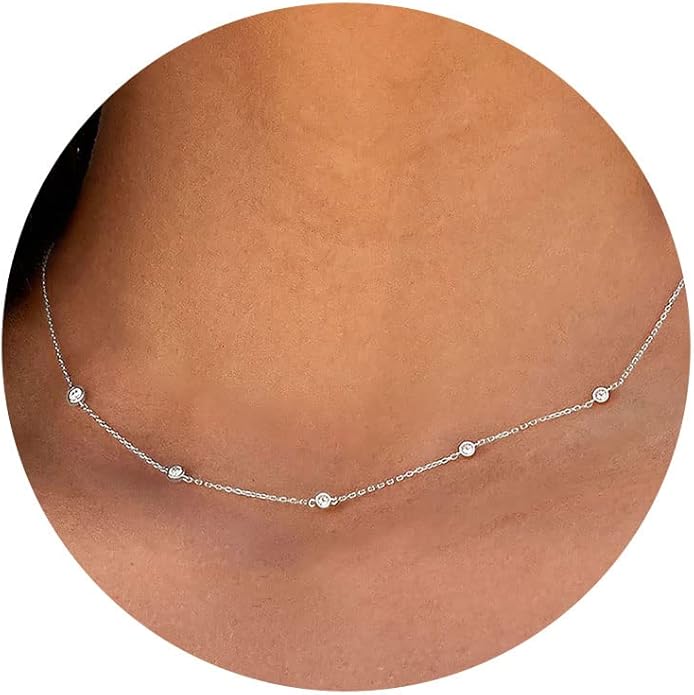 VRIUA Necklaces for Women - 14K Gold/Silver Plated Dainty Chain Necklace with Five Charms: Diamond, Bow, Snowflake, Cross, Flower, Clover, Butterfly, Heart, Star of David, and Star Trendy Jewelry