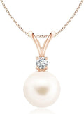 Angara Freshwater Pearl Pendant for Women | Freshwater Pearl V-Bale Pendant in 14K Solid Gold/Platinum With 18" Chain | June Birthday, Anniversary, Gemstone Jewelry Gift