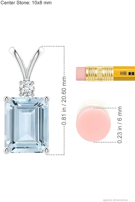 Angara Natural Aquamarine Solitaire Pendant for Women | Emerald-Cut Aquamarine Pendant with Diamond in 14K Solid Gold/Silver/Platinum With 18" Chain | March Birthday, Gemstone Jewelry Gift