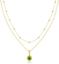 14K Gold-Plated Women's Double-Layer Birthstone Necklace Delicate Round Birthstone Pendant with a Simple Necklace, a Birthday Gift for Women Teenage Girls