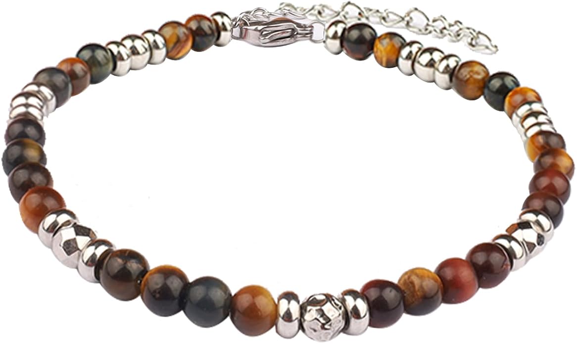 Natural Gem Stone Beaded Bracelets for Women Adjustable Stainless Steel Agate Lapis Tiger Eye Aventurine Rose Quartz