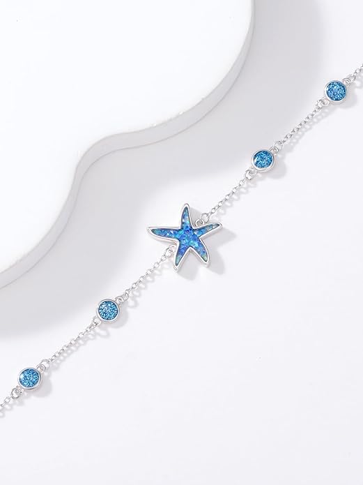 WINNICACA 925 Sterling Silver Anklets for Women Adjustable Beaded Butterfly Opal Anklet Bracelet Foot Chains Jewelry Gifts for Women Beach Birthday Christmas Gift